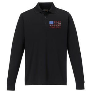 Pilot Airplane American Flag Plane Aviation Gift Performance Long Sleeve Polo