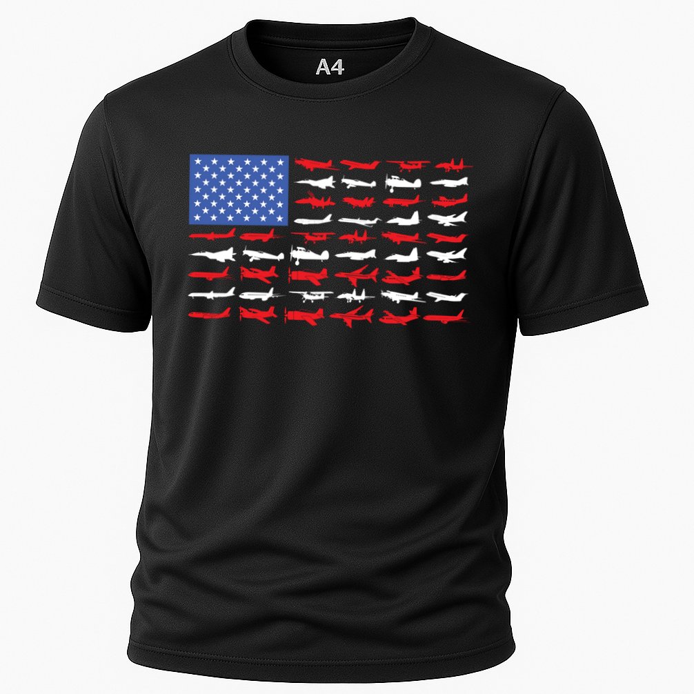 Pilot Airplane American Flag Plane Aviation Gift Cooling Performance Crew T-Shirt
