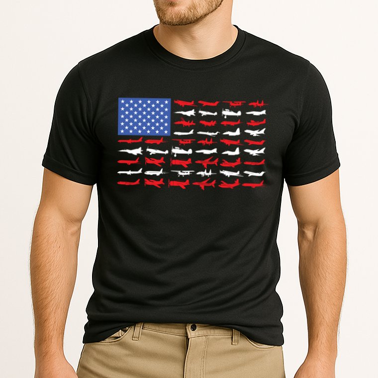 Pilot Airplane American Flag Plane Aviation Gift Cooling Performance Crew T-Shirt