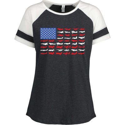 Pilot Airplane American Flag Plane Aviation Gift Enza Ladies Jersey Colorblock Tee