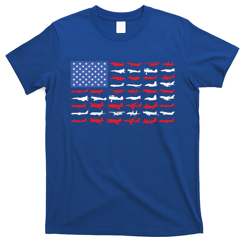Pilot Airplane American Flag Plane Aviation Gift T-Shirt