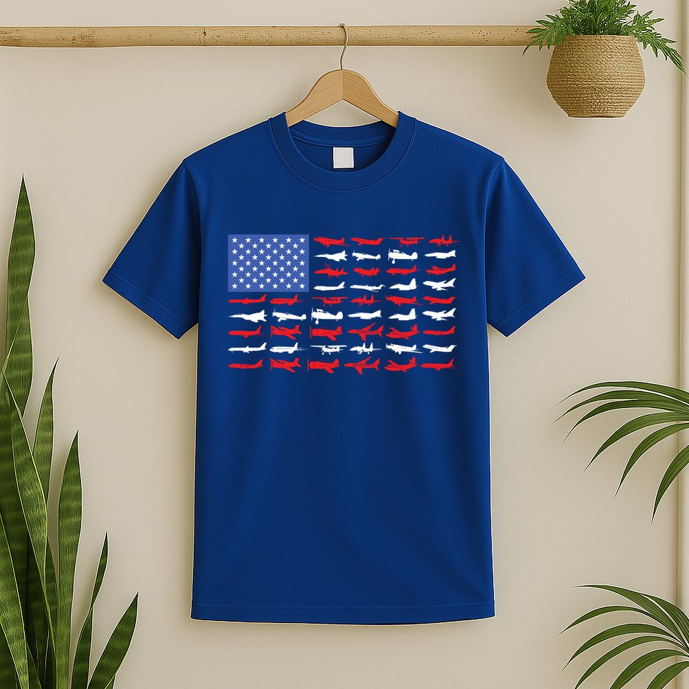 Pilot Airplane American Flag Plane Aviation Gift T-Shirt