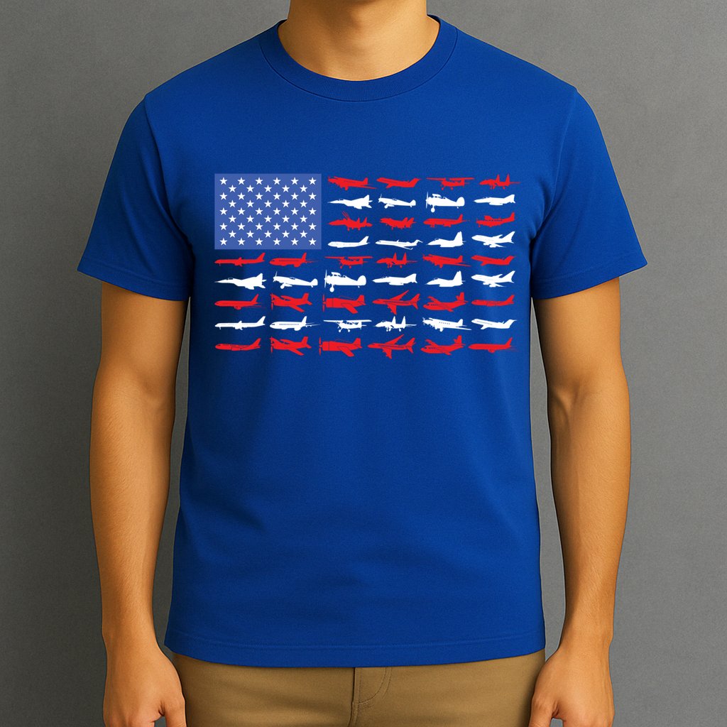 Pilot Airplane American Flag Plane Aviation Gift T-Shirt