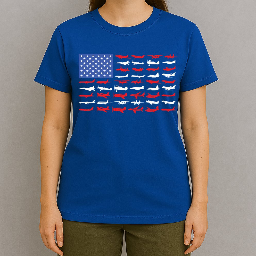 Pilot Airplane American Flag Plane Aviation Gift T-Shirt