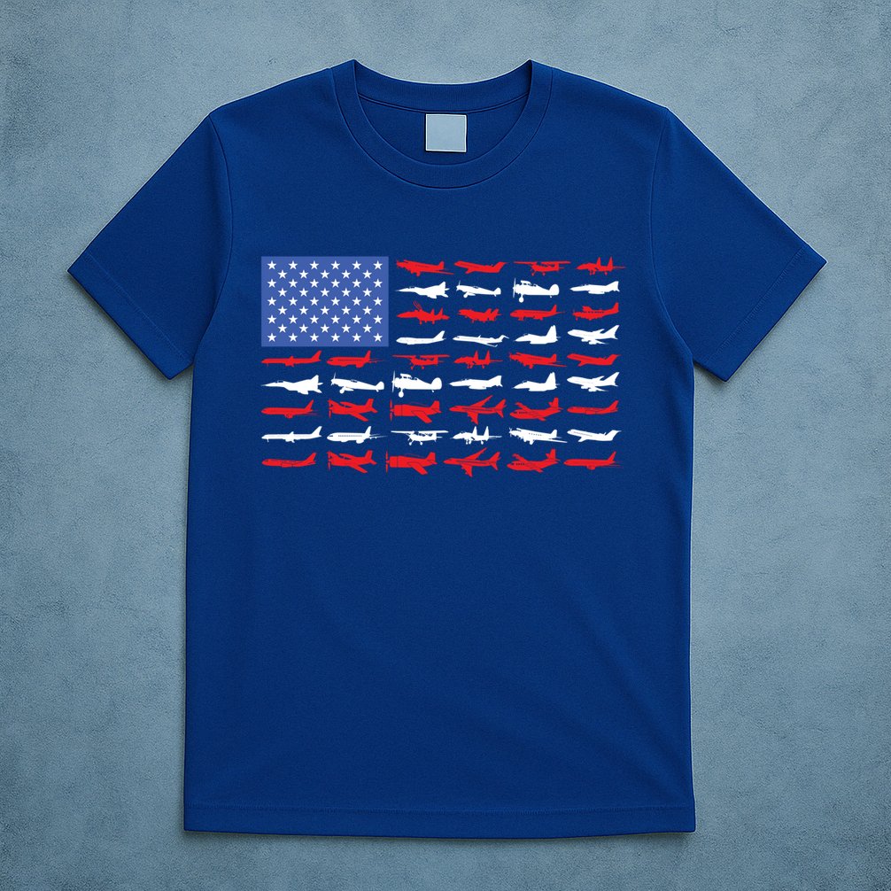 Pilot Airplane American Flag Plane Aviation Gift T-Shirt