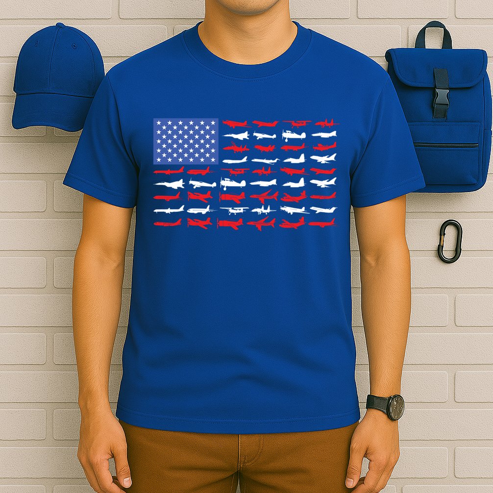Pilot Airplane American Flag Plane Aviation Gift T-Shirt