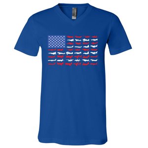 Pilot Airplane American Flag Plane Aviation Gift V-Neck T-Shirt