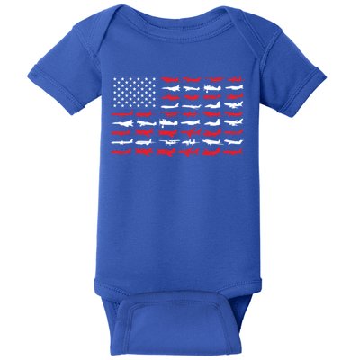 Pilot Airplane American Flag Plane Aviation Gift Baby Bodysuit