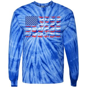 Pilot Airplane American Flag Plane Aviation Gift Tie-Dye Long Sleeve Shirt