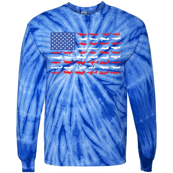 Pilot Airplane American Flag Plane Aviation Gift Tie-Dye Long Sleeve Shirt