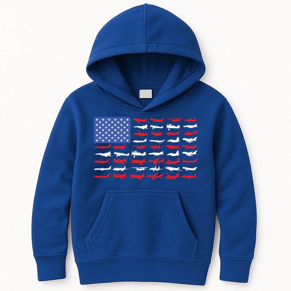 Pilot Airplane American Flag Plane Aviation Gift Kids Hoodie