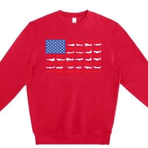 Pilot Airplane American Flag Plane Aviation Gift Premium Crewneck Sweatshirt