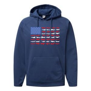 Pilot Airplane American Flag Plane Aviation Gift Performance Fleece Hoodie