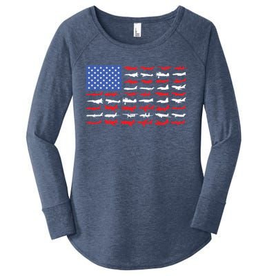 Pilot Airplane American Flag Plane Aviation Gift Women's Perfect Tri Tunic Long Sleeve Shirt