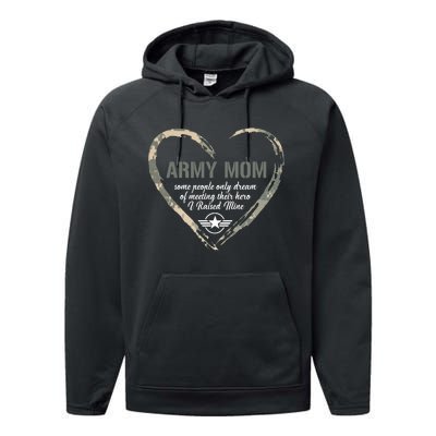 Proud American Army Mother Woman Army Woman Proud Mom Heart Military Mom Performance Fleece Hoodie