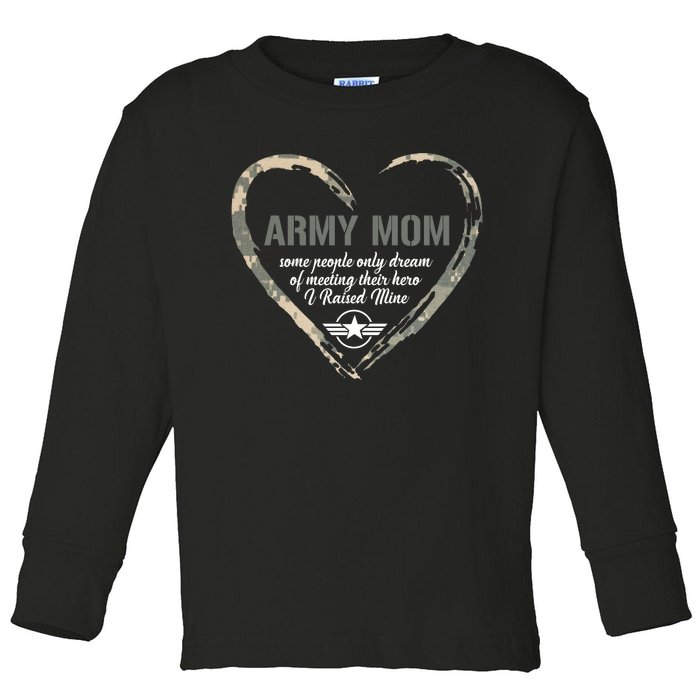 Proud American Army Mother Woman Army Woman Proud Mom Heart Military Mom Toddler Long Sleeve Shirt