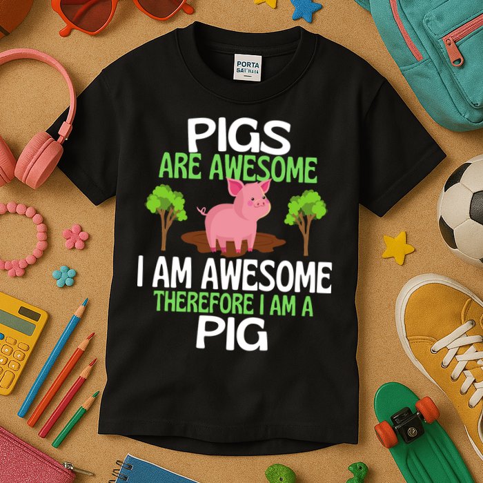 Pigs Are Awesome I Am Awesome Therefore I Am A Pig Kids T-Shirt