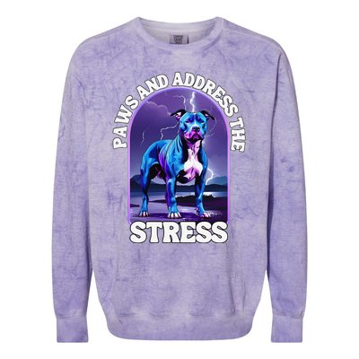 Paws And Address The Stress Anti Stress Therapy Pitbull Dog Colorblast Crewneck Sweatshirt