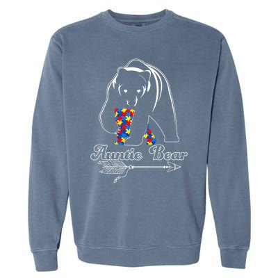 Proud Autism Auntie Bear Autism Awareness Autistic Support Cool Gift Garment-Dyed Sweatshirt