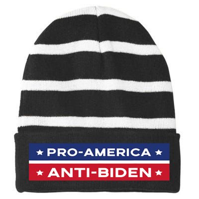 Pro America Anti Biden Flag Usa Impeach Joe Biden Anti Biden Striped Beanie with Solid Band