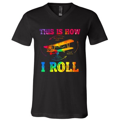 Pilot Airplane Aviation Pilot How I Roll Airplane Tie Dye V-Neck T-Shirt