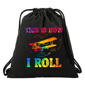 Pilot Airplane Aviation Pilot How I Roll Airplane Tie Dye Drawstring Bag