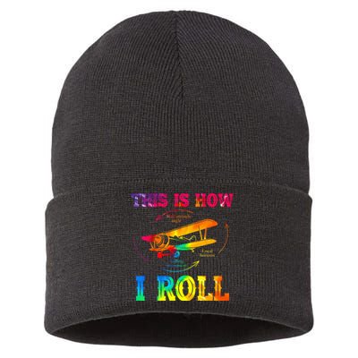 Pilot Airplane Aviation Pilot How I Roll Airplane Tie Dye Sustainable Knit Beanie