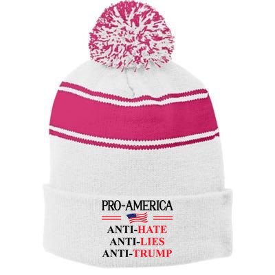 Pro America Anti Trump Hate Lies Resist Sign Anti Trump Flag Stripe Pom Pom Beanie