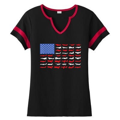 Pilot Airplane American Flag Plane Aviation Ladies Halftime Notch Neck Tee