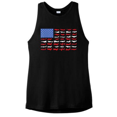 Pilot Airplane American Flag Plane Aviation Ladies PosiCharge Tri-Blend Wicking Tank