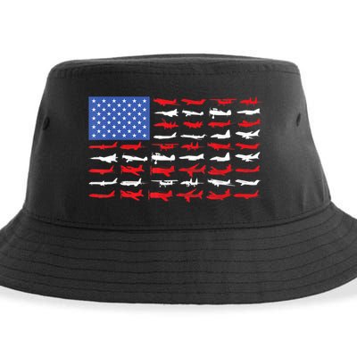 Pilot Airplane American Flag Plane Aviation Sustainable Bucket Hat