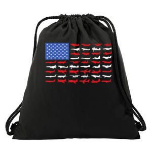 Pilot Airplane American Flag Plane Aviation Drawstring Bag