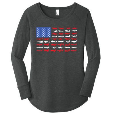 Pilot Airplane American Flag Plane Aviation Women's Perfect Tri Tunic Long Sleeve Shirt