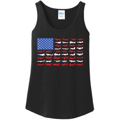 Pilot Airplane American Flag Plane Aviation Ladies Essential Tank