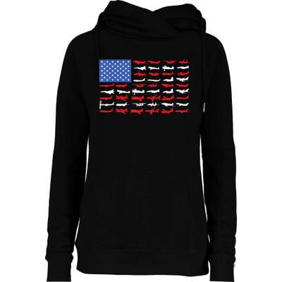 Pilot Airplane American Flag Plane Aviation Womens Funnel Neck Pullover Hood