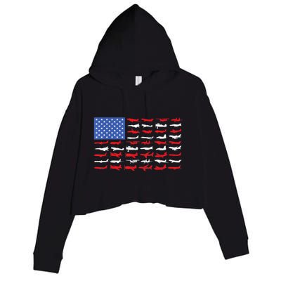 Pilot Airplane American Flag Plane Aviation Crop Fleece Hoodie