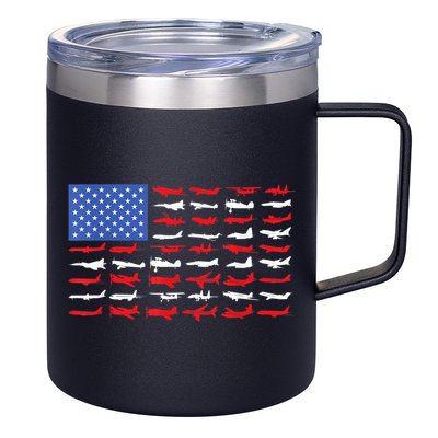 Pilot Airplane American Flag Plane Aviation 12oz Stainless Steel Coffee Mug