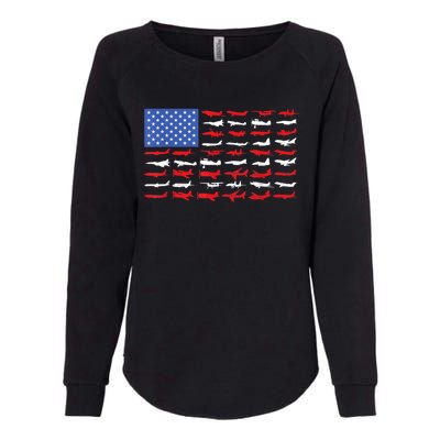 Pilot Airplane American Flag Plane Aviation Womens California Wash Sweatshirt