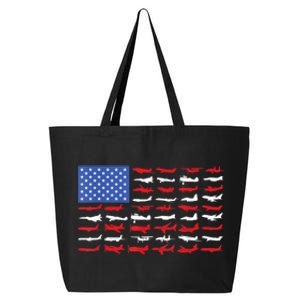 Pilot Airplane American Flag Plane Aviation 25L Jumbo Tote