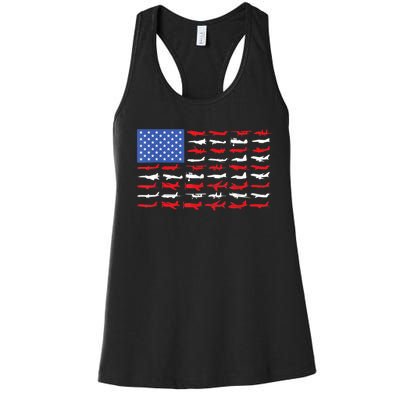 Pilot Airplane American Flag Plane Aviation Women's Racerback Tank