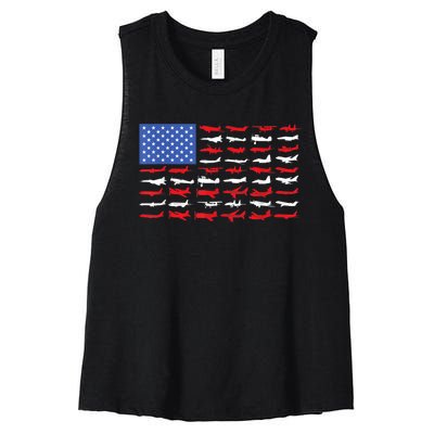 Pilot Airplane American Flag Plane Aviation Women's Racerback Cropped Tank