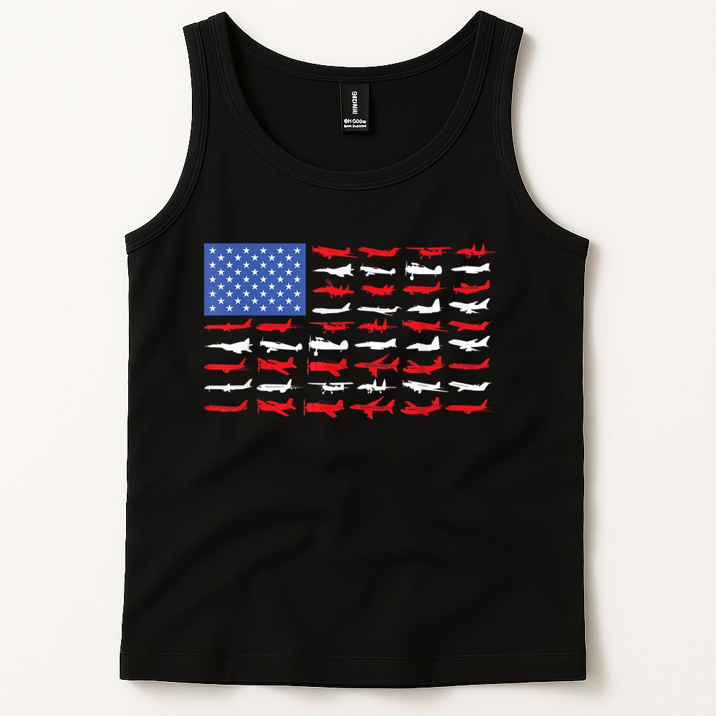 Pilot Airplane American Flag Plane Aviation Tank Top