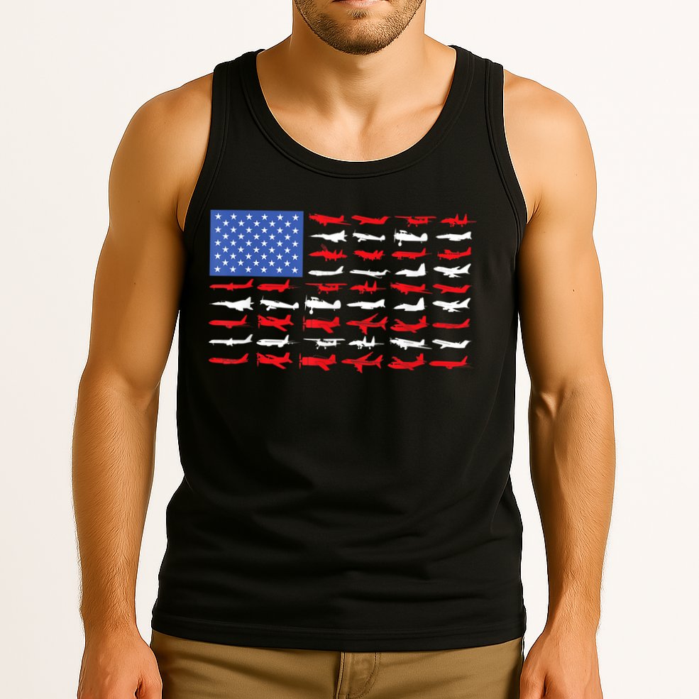 Pilot Airplane American Flag Plane Aviation Tank Top