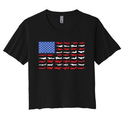 Pilot Airplane American Flag Plane Aviation Women's Crop Top Tee