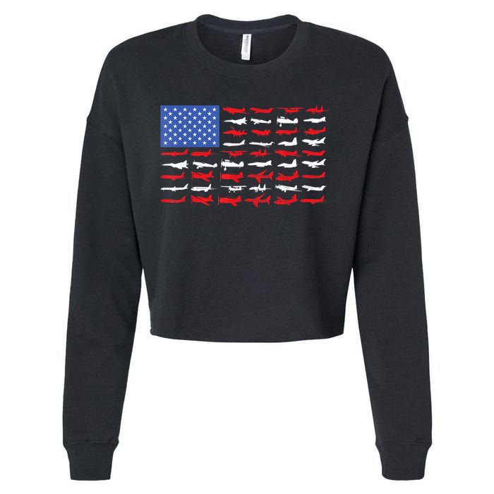 Pilot Airplane American Flag Plane Aviation Cropped Pullover Crew