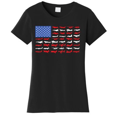 Pilot Airplane American Flag Plane Aviation Women's T-Shirt