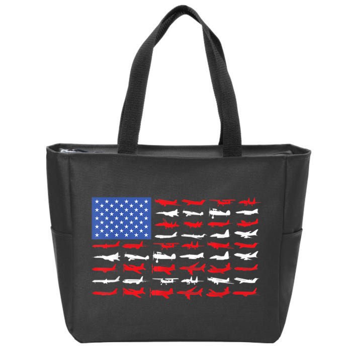 Pilot Airplane American Flag Plane Aviation Zip Tote Bag