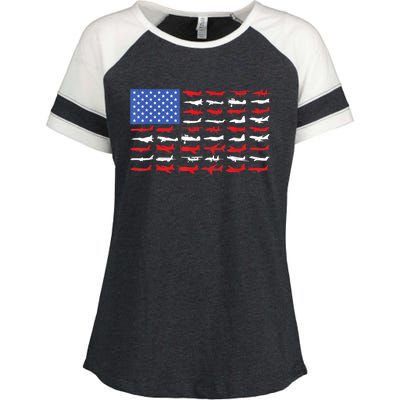 Pilot Airplane American Flag Plane Aviation Enza Ladies Jersey Colorblock Tee