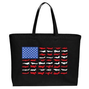 Pilot Airplane American Flag Plane Aviation Cotton Canvas Jumbo Tote