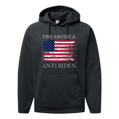 Pro America Anti Biden Flag Impeach Joe Biden Anti Biden Performance Fleece Hoodie